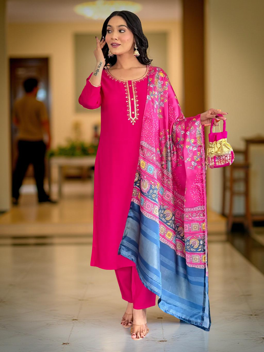 Elegant Pink Three-Piece Suit Set