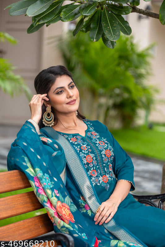 Women’s Festive Wear Embroidered Suit Set – Teal