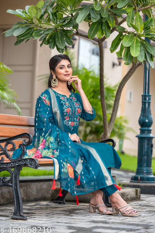 Women’s Festive Wear Embroidered Suit Set – Teal