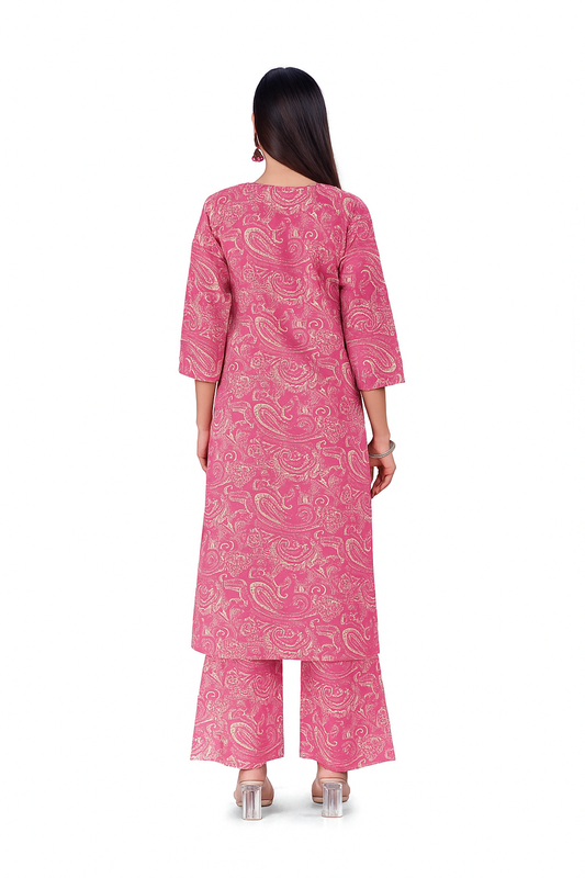 Pink Reyon Printed Kurta with Palazzo Set for Women