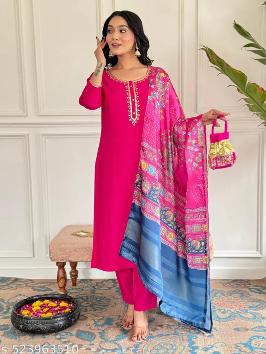 Elegant Pink Three-Piece Suit Set