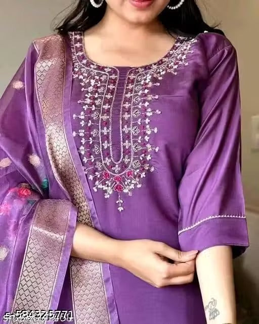 Premium Partywear Straight Suit Set – Dark Purple